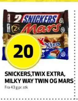 Rusta Snickers,twix extra, milky way twin og mars erbjuda