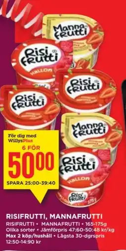 Willys Risifrutti, Mannafrutti erbjuda