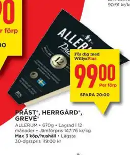 Willys PRÄST, HERRGÅRD, GREVÉ erbjuda
