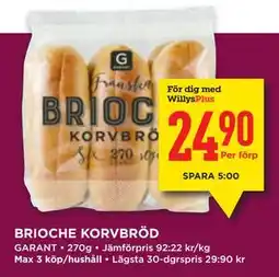 Willys BRIOCHE KORVBRÖD, Medlemspris erbjuda