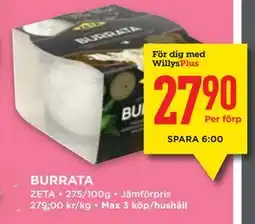 Willys BURRATA, Medlemspris erbjuda