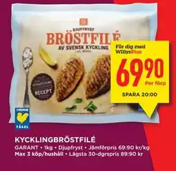 Willys KYCKLINGBRÖSTFILÉ, Medlemspris erbjuda