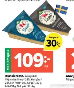 Coop Extra Klassikerost., Medlemspris erbjuda