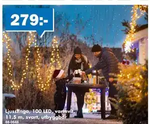 Ljusslinga, 100 LED, varmvit, 11,5 m, svart, utbyggbar, SEK 279