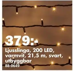 Biltema Ljusslinga, 200 LED, varmvit, 21,5 m, svart, utbyggbar, SEK 379 erbjuda