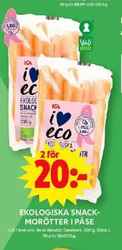 ICA Maxi Ekologiska snack- morötter i påse erbjuda