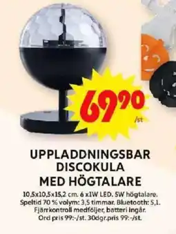 ICA Maxi Uppladdningsbar discokula med högtalare erbjuda