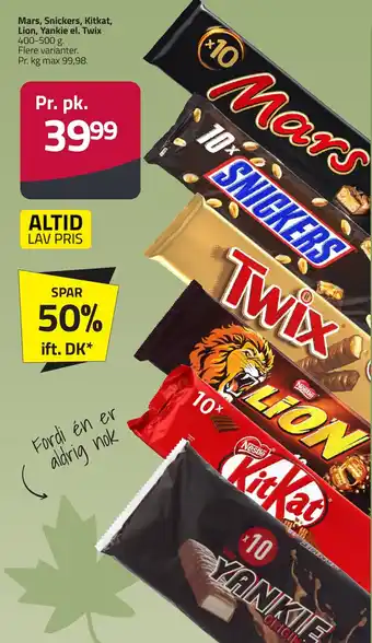 Fleggaard Mars, Snickers, Kitkat, Lion, Yankie el. Twix erbjuda