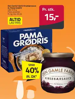 Fleggaard Den Gamle Fabrik Kirsebærsauce el. Pama Grødris erbjuda