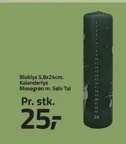 Fleggaard Bloklys 5,8x24cm. Kalenderlys Mosegrøn m. Sølv Tal erbjuda