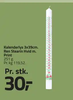 Fleggaard Kalenderlys 3x39cm. Ren Stearin Hvid m. Print erbjuda