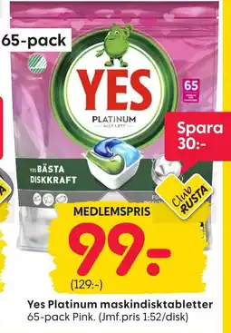Rusta Yes Platinum maskindisktabletter erbjuda