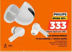 Power PHILIPS True wireless hörlurar TAT2520WT00 erbjuda