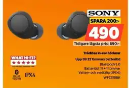 Power SONY Trådlösa in-ear hörlurar WFC510BK erbjuda