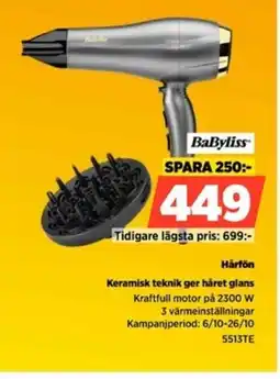 Power BaByliss Hårfön 5513TE erbjuda