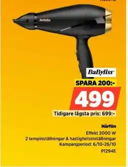 Power BaByliss Hårfön P1294E erbjuda