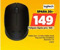 Power Logitech Trådlös mus LTM171 erbjuda