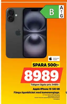 Power Apple iPhone 16 128 GB IP16128GBLK erbjuda