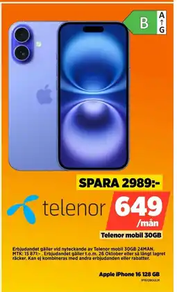 Power Apple iPhone 16 128 GB IP16128GULM erbjuda