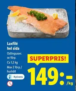 Lidl Laxfilé hel sida, SEK 149 erbjuda