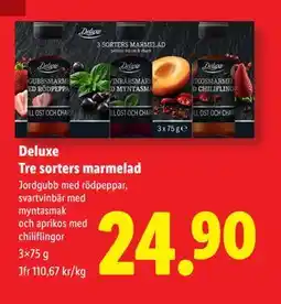 Lidl Deluxe Tre sorters marmelad, SEK 24.9 erbjuda