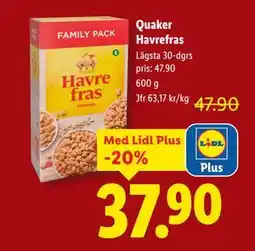 Lidl Quaker Havrefras, Pris i appen erbjuda