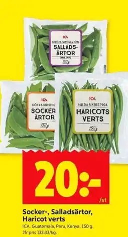 ICA Kvantum Socker-, Salladsärtor, Haricot verts erbjuda