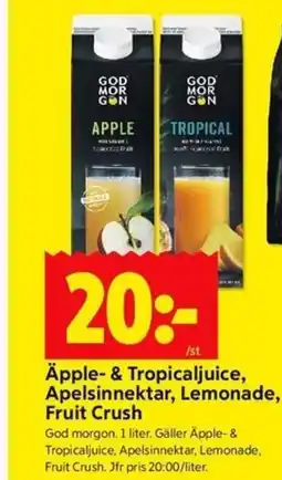ICA Kvantum Äpple- & Tropicaljuice, Apelsinnektar, Lemonade, Fruit Crush erbjuda