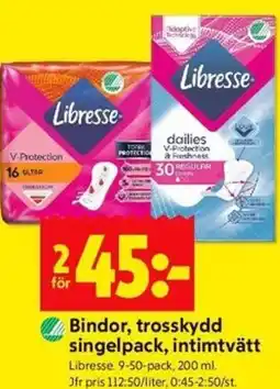 ICA Kvantum Bindor, trosskydd singelpack, intimtvätt erbjuda
