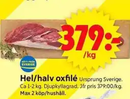 ICA Supermarket Hel/halv oxfilé Ursprung Sverige. erbjuda