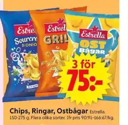 ICA Supermarket Chips, Ringar, Ostbågar Estrella. erbjuda