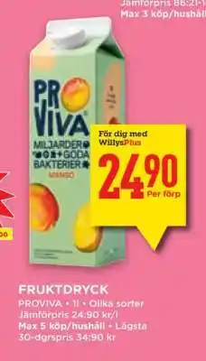 Willys FRUKTDRYCK erbjuda
