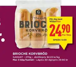 Willys BRIOCHE KORVBRÖD erbjuda
