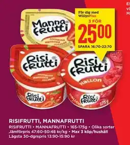 Willys Hemma RISIFRUTTI, MANNAFRUTTI, Medlemspris erbjuda