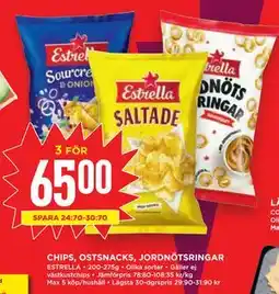 Willys Hemma CHIPS, OSTSNACKS, JORDNÖTSRINGAR, SEK 65 erbjuda