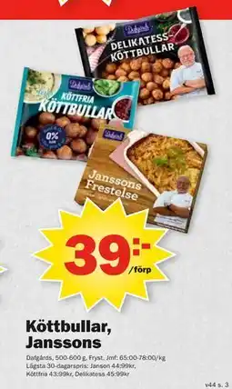 Pekås Köttbullar, Janssons, SEK 39 erbjuda