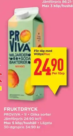 Willys Hemma FRUKTDRYCK, Medlemspris erbjuda
