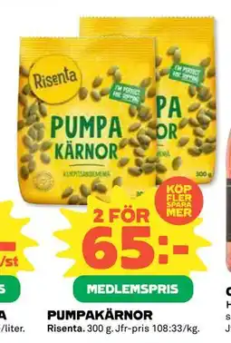 Coop Daglivs PUMPAKÄRNOR, Medlemspris erbjuda