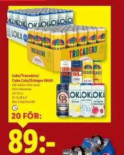 Lidl Loka/trocadero/ cuba cola/gränges lättöl erbjuda