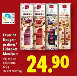 Lidl FAVORINA Nougat- praliner/ lübecker marzipan erbjuda