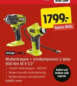 Jula Mutterdragare + minikompressor 2 delar 900 Nm 18 V 1/2”, SEK 1799 erbjuda