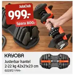 Jula Justerbar hantel 2-22 kg 42x21x23 cm, Medlemspris erbjuda