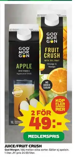 Coop JUICE/FRUIT CRUSH, Medlemspris erbjuda