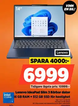 Power Lenovo IdeaPad Slim 3 Bärbar dator CORE: 16 GB RAM + 512 GB SSD för hastighet erbjuda