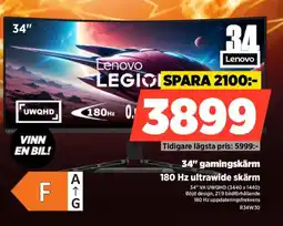Power Lenovo 34" gamingskärm 180 Hz ultrawide skärm erbjuda