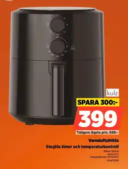 Power Varmluftsfritös Steglös timer och temperaturkontroll erbjuda