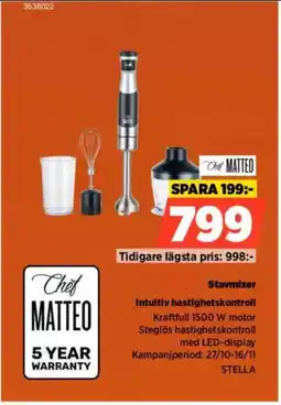 Power Chit MATTEO Stavmixer Intuitiv hastighetskontroll erbjuda