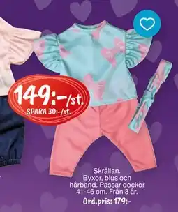 Leklust Skrållan. Byxor, blus och hårband., SEK 149 erbjuda