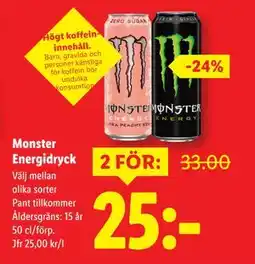 Lidl Monster Energidryck, SEK 25 erbjuda