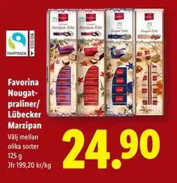 Lidl Favorina Nougatpraliner/ Lübecker Marzipan, SEK 24.9 erbjuda